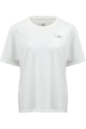 Maison Margiela Koszulki, Kobieta, Biały, S, Bawełna, Koszulka z naszywką z logo