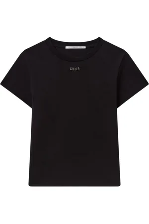 Stella McCartney Koszulki, Kobieta, Czarny, S, Bawełna, T-shirt z okrągłym dekoltem i logo