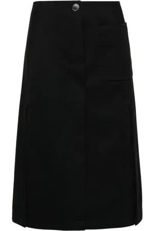 Lanvin Spódnice, Kobieta, Czarny, XS, Wełna, Plisowana Spódnica Midi o Kroju Tailored