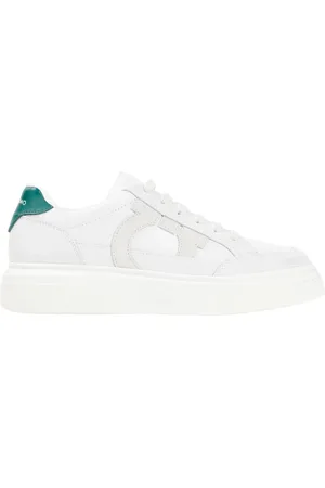 Salvatore Ferragamo Buty, Mężczyzna, Biały, 41 EU, Zamsz, Cassina Off i Zielone Skórzane Sneakersy z Zamszu