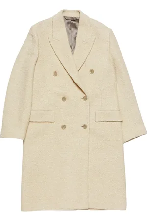 Acne Studios Płaszcze, Kobieta, Biały, S, Wełna, Wełniany płaszcz dwurzędowy w kolorze złamanej bieli