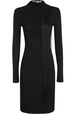 Stella McCartney Sukienki, Kobieta, Czarny, M, Poliester, Sukienka z frędzlami z wiskozy