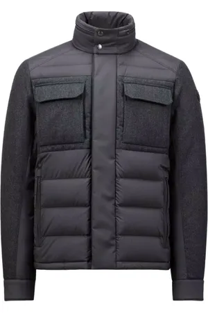 Moncler Kurtki, Mężczyzna, Szary, L, Wełna, Krótka kurtka puchowa z wełnianymi detalami