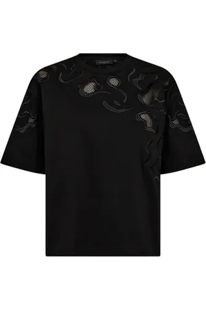 Copenhagen Muse Koszulki, Kobieta, Czarny, M, Czarna Krojona Box T-shirt z Haftem