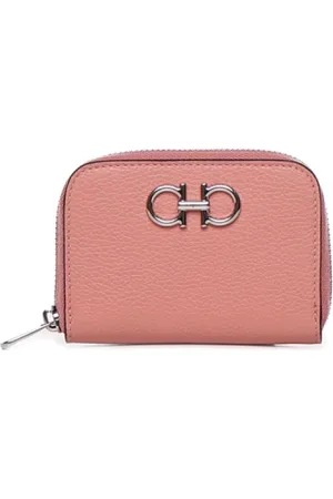 Salvatore Ferragamo Akcesoria, Kobieta, Różowy, ONE SIZE, Skóra, Różowy portfel ze skóry cielęcej z detalem Gancini