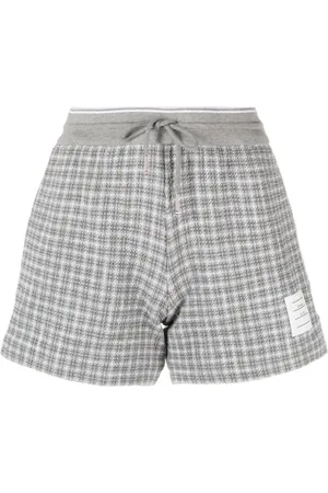 Thom Browne Szorty, Kobieta, Szary, S, Tweed, Szare Krótkie Spodenki Dresowe w Kratę Tweed