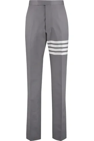 Thom Browne Spodnie, Mężczyzna, Szary, L, Bawełna, Eleganckie spodnie z trójkolorowym detalem