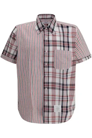 Thom Browne Koszule, Mężczyzna, Wielobarwność, L, Bawełna, Koszulka z krótkim rękawem w paski patchwork