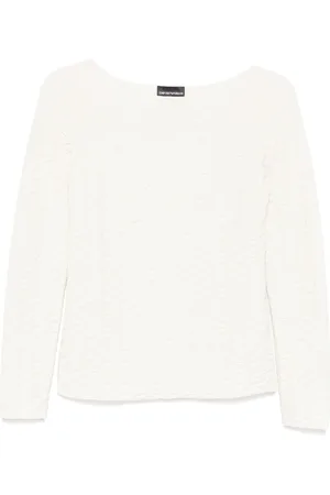 Emporio Armani Swetry, Kobieta, Biały, 2XL, Biały Sweter z Okrągłym Dekoltem