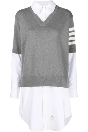 Thom Browne Sukienki, Kobieta, Szary, XS, Bawełna, Szara Sukienka Koszulowa i Swetrowa