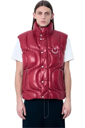 Moncler Kurtki, Mężczyzna, Czerwony, XL, Pikowany bezrękawnik puchowy z motywem fal