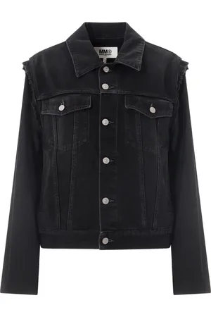 Maison Margiela Kurtki, Kobieta, Czarny, S, Bawełna, Czarna kurtka jeansowa z rękawami z mieszanki wełny