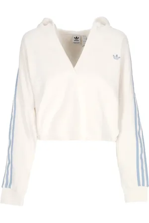 adidas Bluzy, Kobieta, Biały, M, Bawełna, Krótka bluza z kapturem i dekoltem w serek