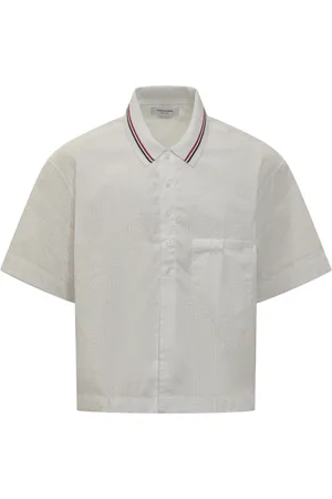 Thom Browne Koszule, Mężczyzna, Biały, M, Poliester, Koszulka Rugby S/S ze Stopniowanym Dołem