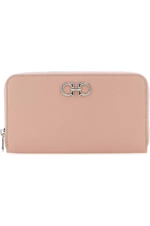 Salvatore Ferragamo Akcesoria, Kobieta, Różowy, ONE SIZE, Skóra, Portfel na zamek z plakietką z logo