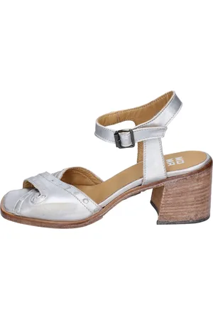 Moma Buty, Kobieta, Szary, 37 EU, Skóra, Vintage Skórzane Sandały na Wysokim Obcasie