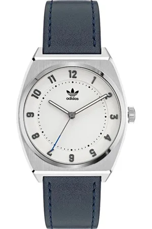 adidas Akcesoria, Mężczyzna, Niebieski, ONE SIZE, Skóra, Niebieski Skórzany Zegarek Kwarcowy Analogowy Szary