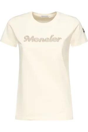 Moncler Koszulki, Kobieta, Biały, S, Bawełna, T-shirt z haftowanym logo