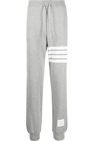 Thom Browne Spodnie, Mężczyzna, Szary, L, Bawełna, Szare spodnie dresowe z pętelkową dzianiną i 4 paskami