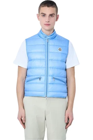 Moncler Kurtki, Mężczyzna, Niebieski, L, Pikowany Bezrękawnik Puchowy z Naszywką Logo