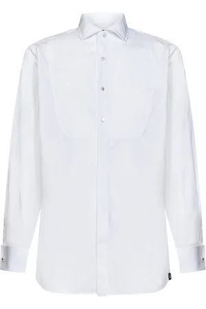 LARDINI Koszule, Mężczyzna, Biały, 5XL, Bawełna, Biała koszula z żabotem w paski