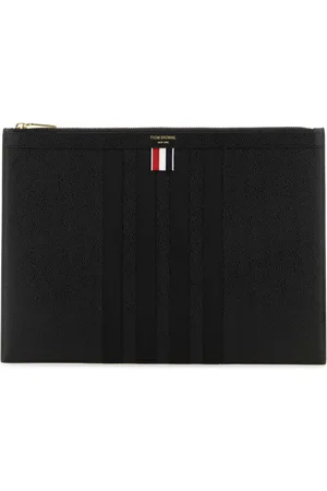 Thom Browne Torebki, Mężczyzna, Czarny, ONE SIZE, Skóra, Czarna skórzana kopertówka