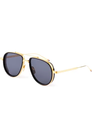 Thom Browne Akcesoria, Mężczyzna, Żółty, ONE SIZE, Okulary przeciwsłoneczne Aviator pozłacane 18k złotem, czarne