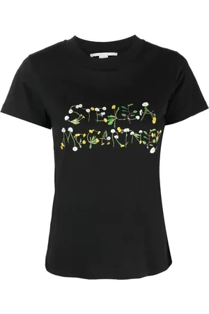 Stella McCartney Koszulki, Kobieta, Czarny, L, Bawełna, Koszulka Crewneck z nadrukiem logo Dandelion Stella Mc Cartney