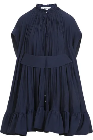 Lanvin Sukienki, Kobieta, Niebieski, XS, Poliester, Niebieska Sukienka Mini z Falbanami