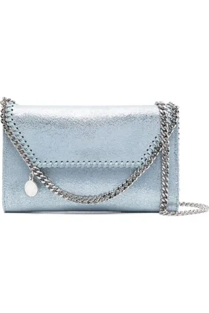 Stella McCartney Torebki, Kobieta, Niebieski, ONE SIZE, Poliester, Niebieska metaliczna torebka na ramię z łańcuszkiem