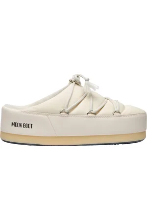 Moon Boot Buty, Kobieta, Beżowy, 35 EU, Nylon, Sznurowane mule z nylonu z nadrukiem logo