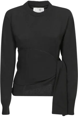 Maison Margiela Swetry, Kobieta, Czarny, M, Wełna, Dzianina z okrągłym dekoltem