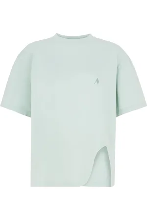 The Attico Koszulki, Kobieta, Zielony, S, Bawełna, Prążkowany T-shirt z haftowanym logo