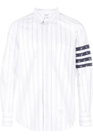 Thom Browne Koszule, Mężczyzna, Szary, L, Bawełna, Szara Koszula Bawełniana w Paski