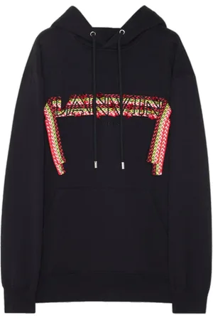 Lanvin Bluzy, Mężczyzna, Czarny, L, Bawełna, Haftowana bluza oversize z kapturem