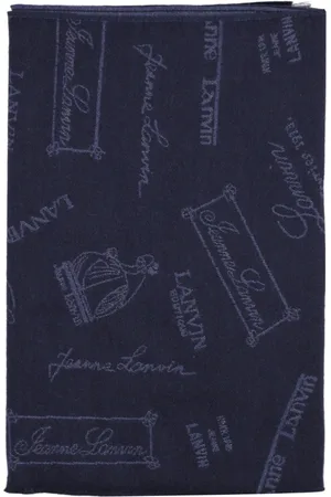 Lanvin Akcesoria, Kobieta, Niebieski, ONE SIZE, Wełna, Szal z Frędzlami z Logo