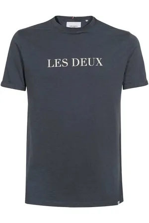Les Deux Koszulki, Mężczyzna, Niebieski, XL, Bawełna, Prążkowany T-Shirt z Okrągłym Dekoltem