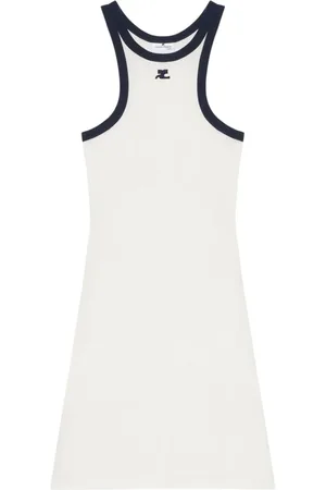 Courrèges Sukienki, Kobieta, Biały, S, Bawełna, Sukienka Bianco E Blu Navy