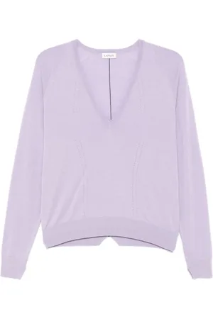 Lanvin Swetry, Kobieta, Fioletowy, S, Wełna, Fioletowy sweter z dzianiny z dekoltem w serek