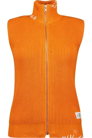 Maison Margiela Swetry, Kobieta, Pomarańczowy, L, Bawełna, Prążkowana Kamizelka Swetrowa Bez Rękawów
