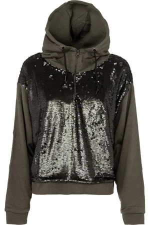 sun68 Bluzy, Kobieta, Szary, M, Bawełna, Bluza z kapturem i cekinami z bawełny