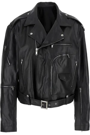 Rick Owens Kurtki, Kobieta, Czarny, ONE SIZE, Czarna Skórzana Kurtka Cropped