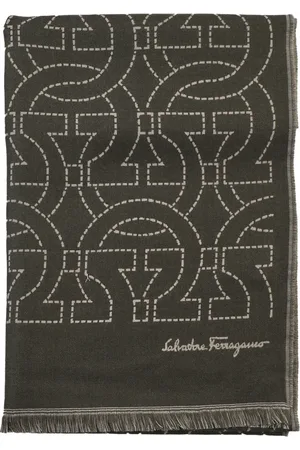 Salvatore Ferragamo Akcesoria, Mężczyzna, Szary, ONE SIZE, Wełna, Wełniany szal z logo Gancini