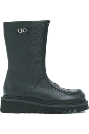 Salvatore Ferragamo Buty, Kobieta, Czarny, 36 1/2 EU, Skóra, Skórzane botki na futrze