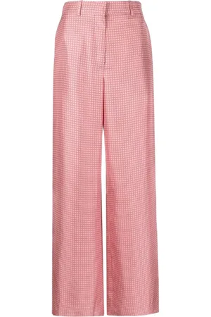 Lanvin Spodnie, Kobieta, Różowy, S, Szerokie spodnie jedwabne w geometryczny wzór