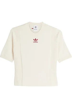 adidas Koszulki, Kobieta, Biały, M, Poliester, Biały T-shirt z Panelami i Haftowanymi Logo