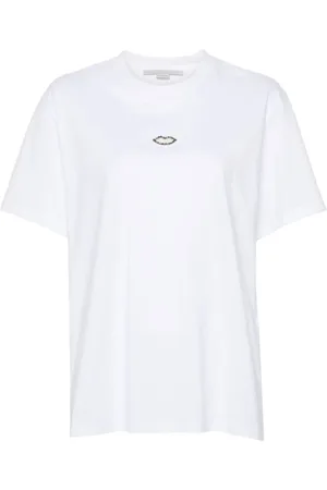 Stella McCartney Koszulki, Kobieta, Biały, M, Bawełna, Koszulka z grafiką Kryształowe Usta