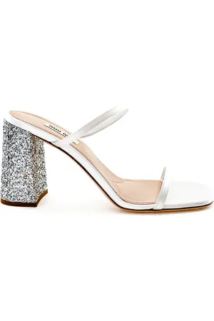 Miu Miu Buty, Kobieta, Biały, 37 1/2 EU, Skóra, Sandały na obcasie z kryształkami