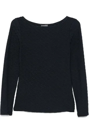 Emporio Armani Swetry, Kobieta, Niebieski, 2XL, Niebieski Sweter z Okrągłym Dekoltem Zakończony Brzeg