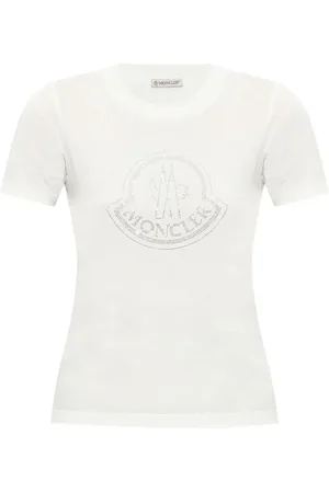Moncler Koszulki, Kobieta, Biały, L, Bawełna, Bawełniany T-shirt z nadrukiem logo